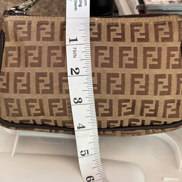 FENDI Hand Bag Tote FF Zucchino Pouch Purse Canvas Leather Brown Authentic - Picture 8 of 17